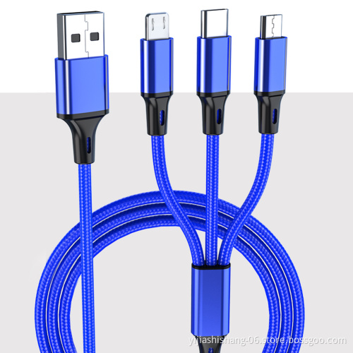 2020 New Design Multifunction Charging Data 3 in 1 Nylon Braided USB Cable